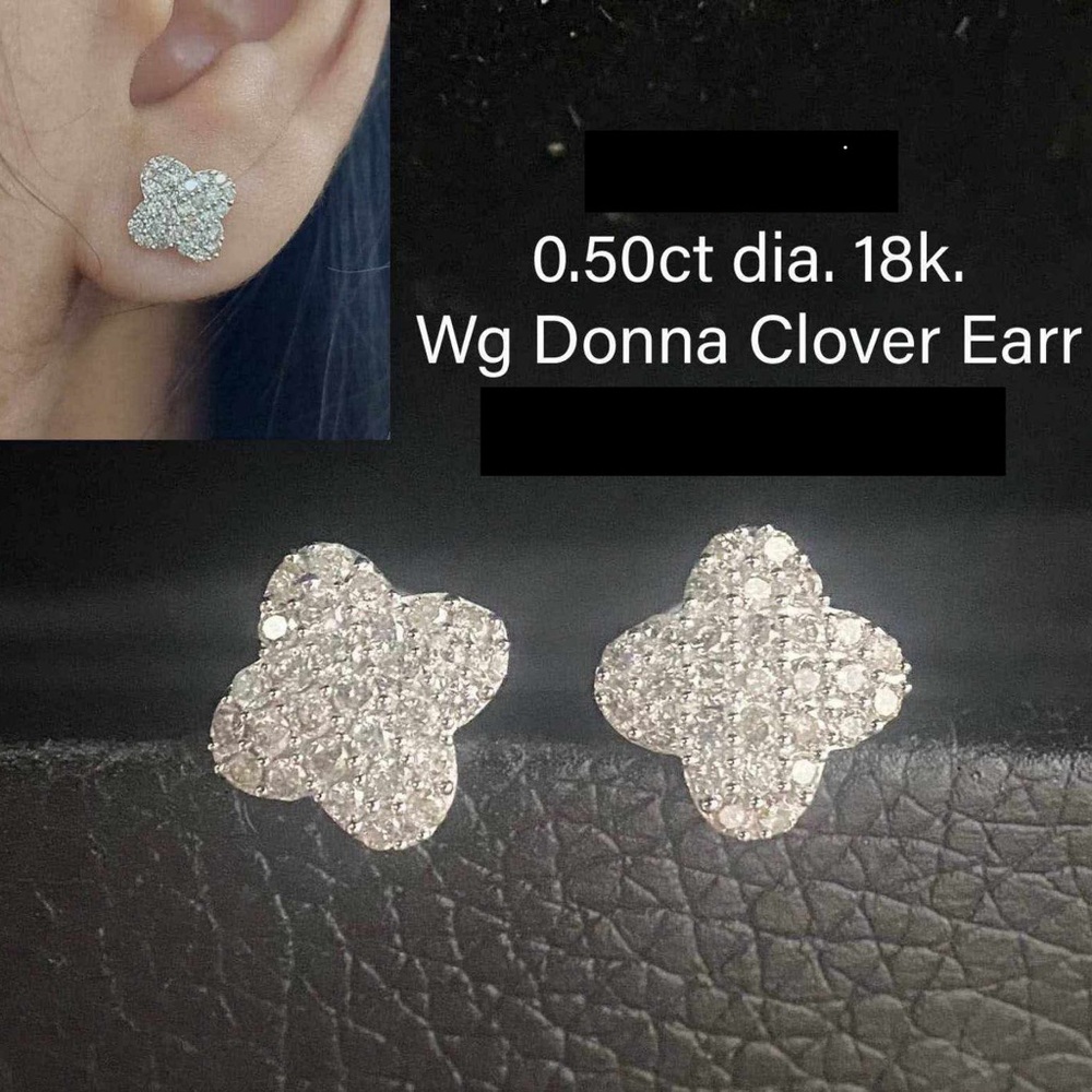 18K WG Natural Diamonds Japan With Certificate Clover Diamond Earrings
